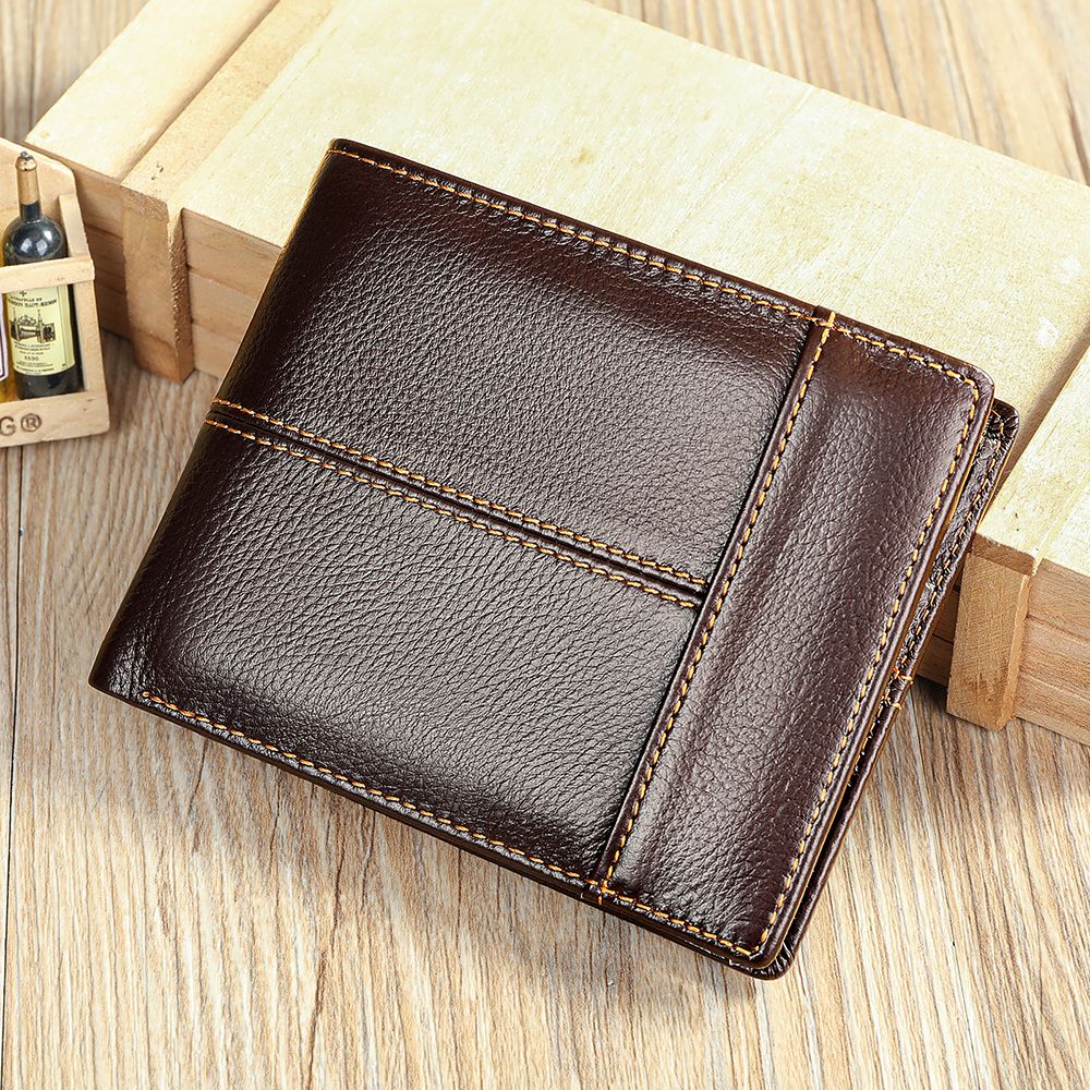 Genuine Cow Leather RFID Bifold Short Wallet with Coin Pocket – Slim & Waterproof