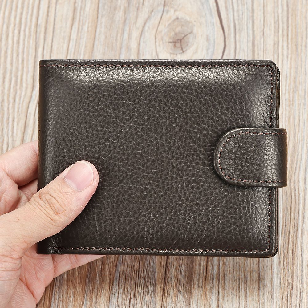Genuine Cow Leather Short Bifold Wallet with Coin Pocket – Slim & Waterproof