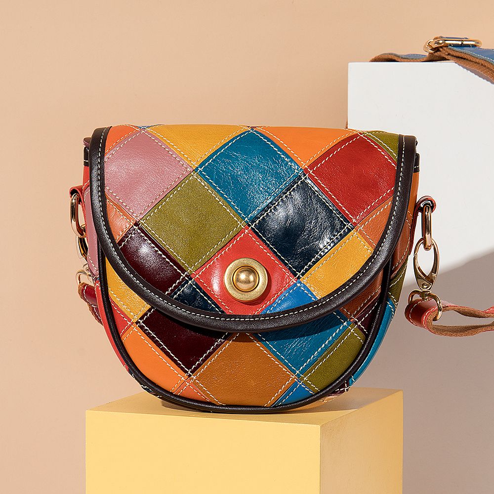 Women’s Genuine Leather Multi-Color Boho Geometric Crossbody Bag
