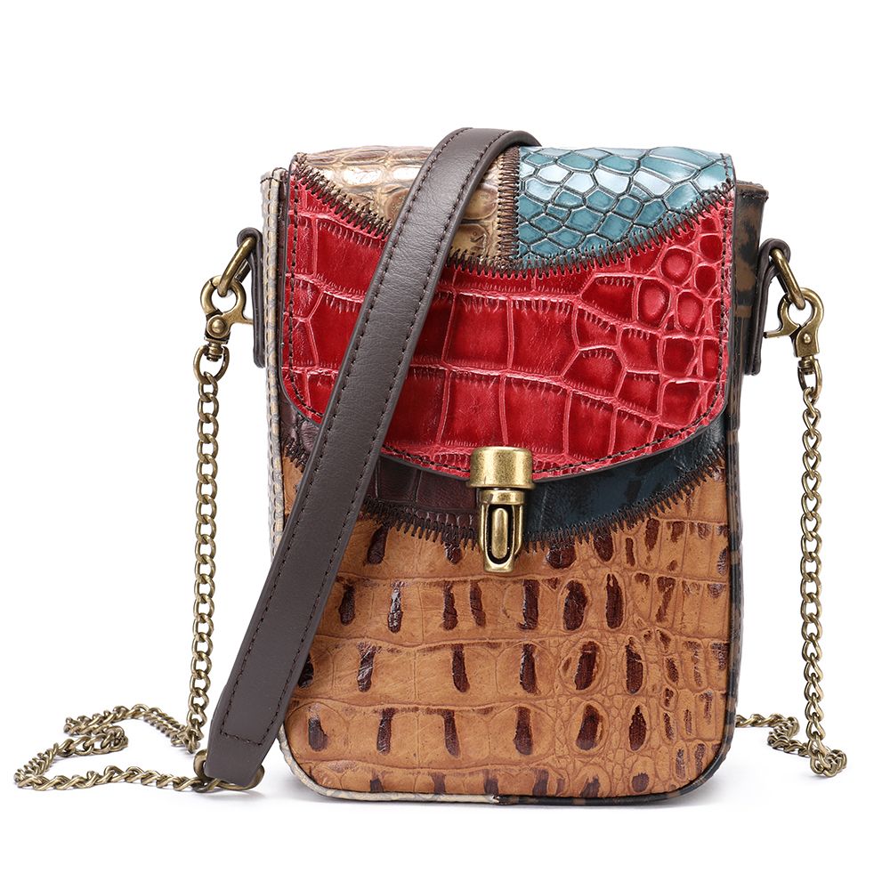 Women’s Genuine Leather Retro Stitching Crossbody Messenger Bag