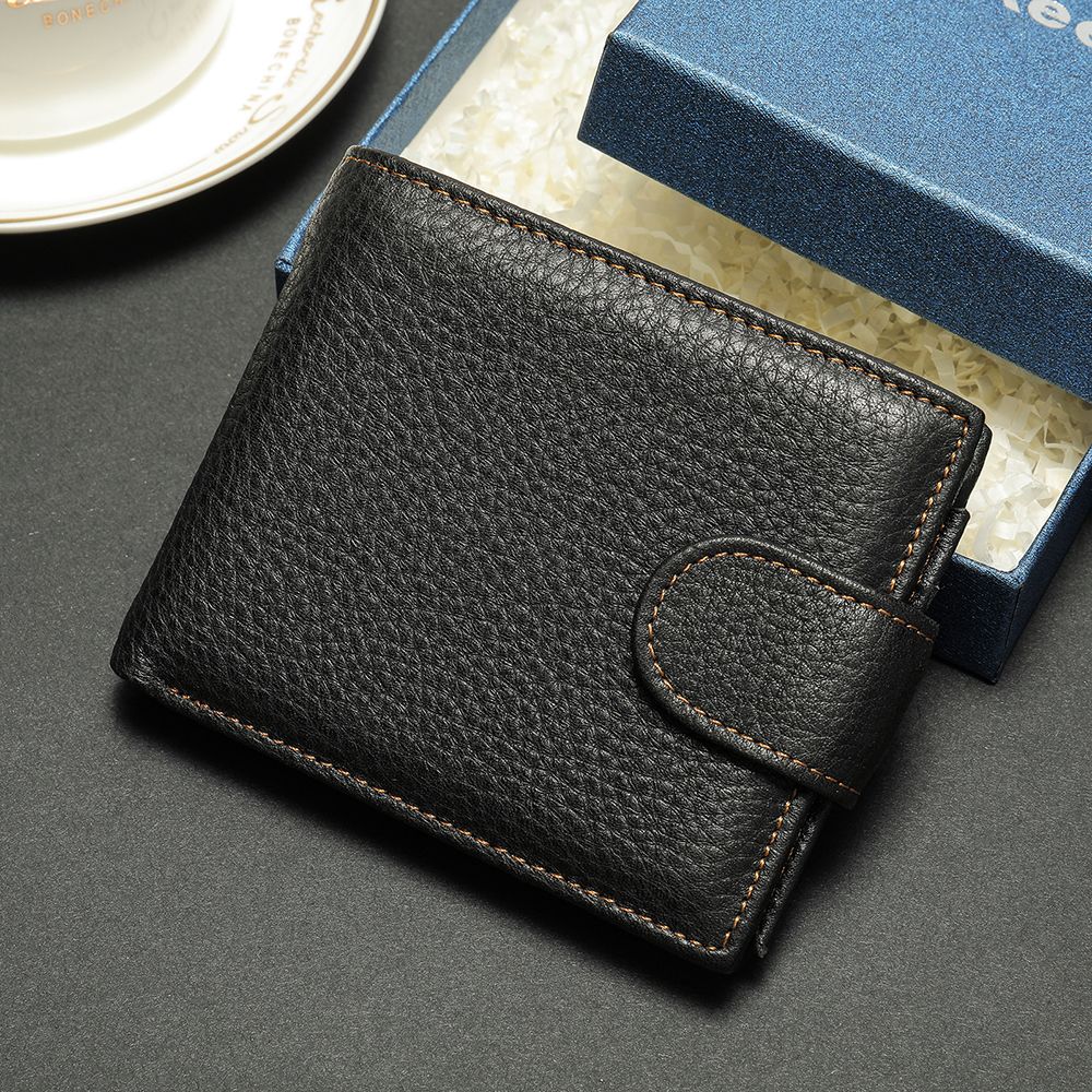 Slim Genuine Cow Leather Wallet – Short Bifold Card Holder for Men