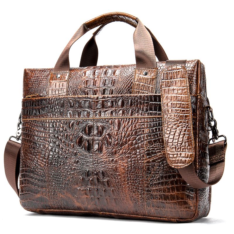 Crocodile-Texture Leather Briefcase – Waterproof Laptop Bag for Men
