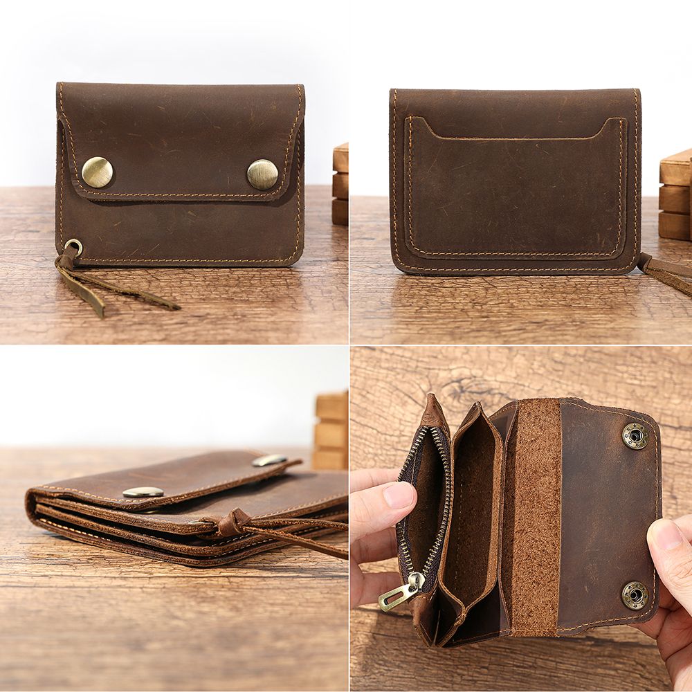 Full Grain Leather Designer Wallet for Men – Short Bifold with Coin Pocket