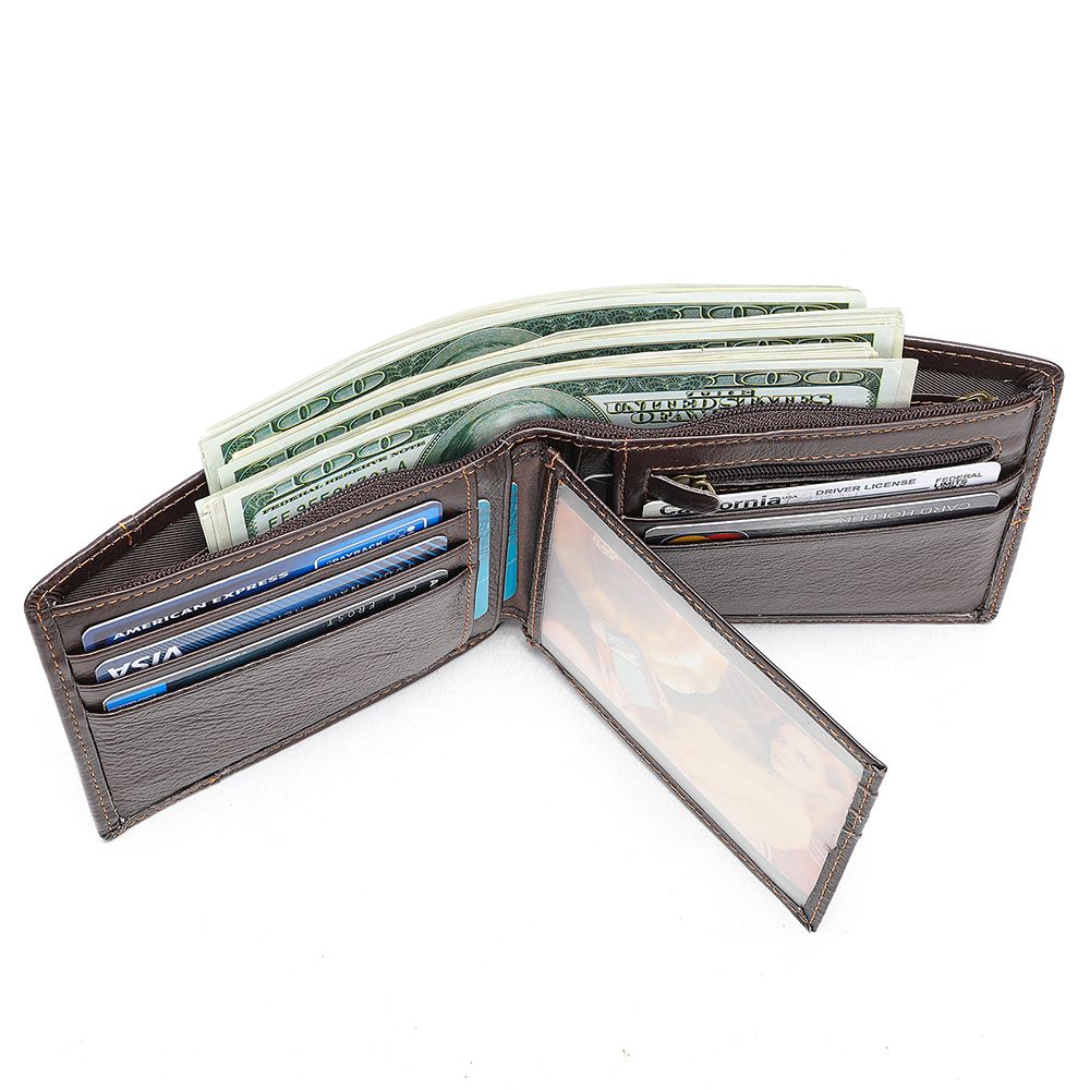Genuine Cow Leather RFID Bifold Short Wallet with Coin Pocket – Slim & Waterproof