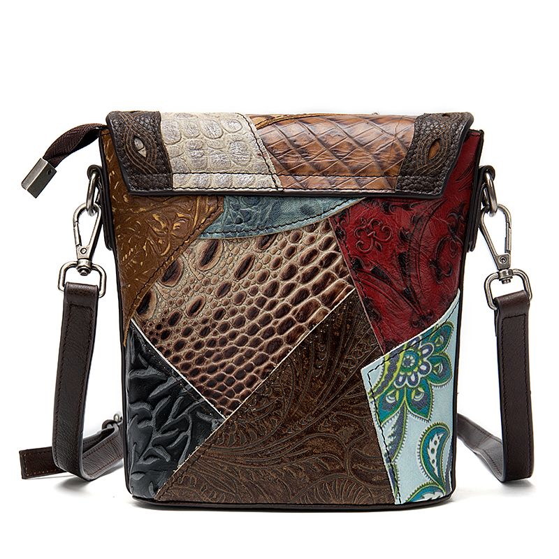 Women’s Genuine Cowhide Leather Vintage Alligator Pattern Crossbody Messenger Bag