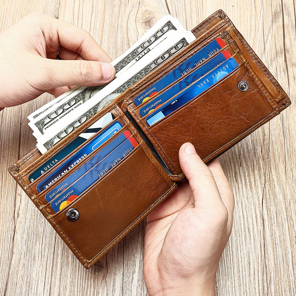 Genuine Leather Bifold Wallet for Men – RFID Blocking & Waterproof