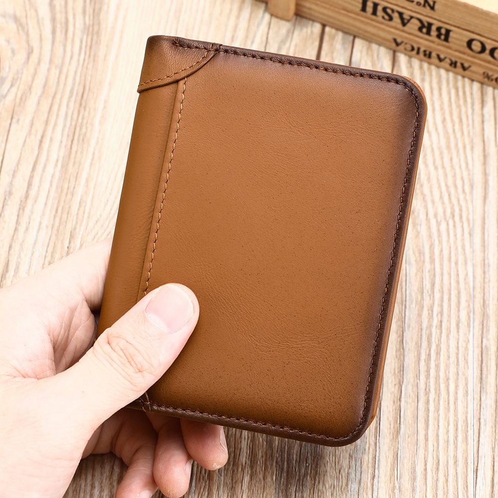 Genuine Leather RFID-Blocking Bifold Wallet for Men – Vintage Waterproof Design