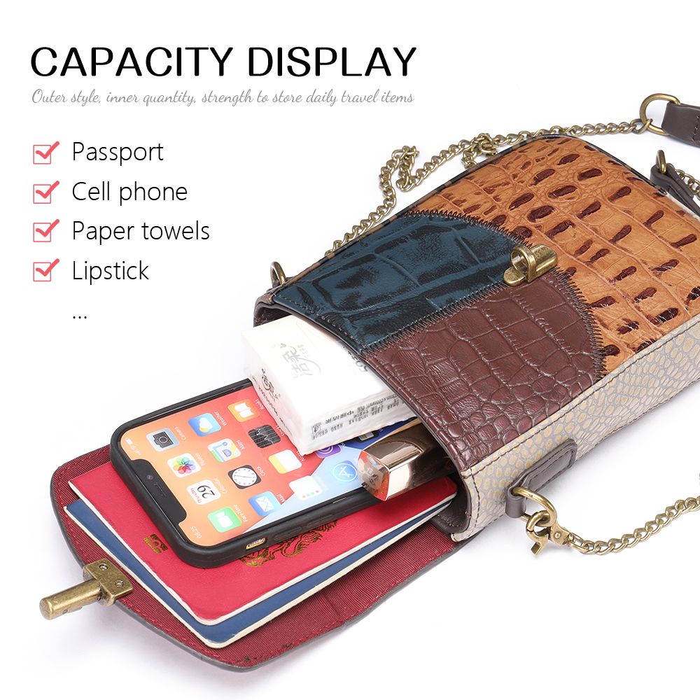 Women’s Genuine Leather Retro Stitching Crossbody Messenger Bag