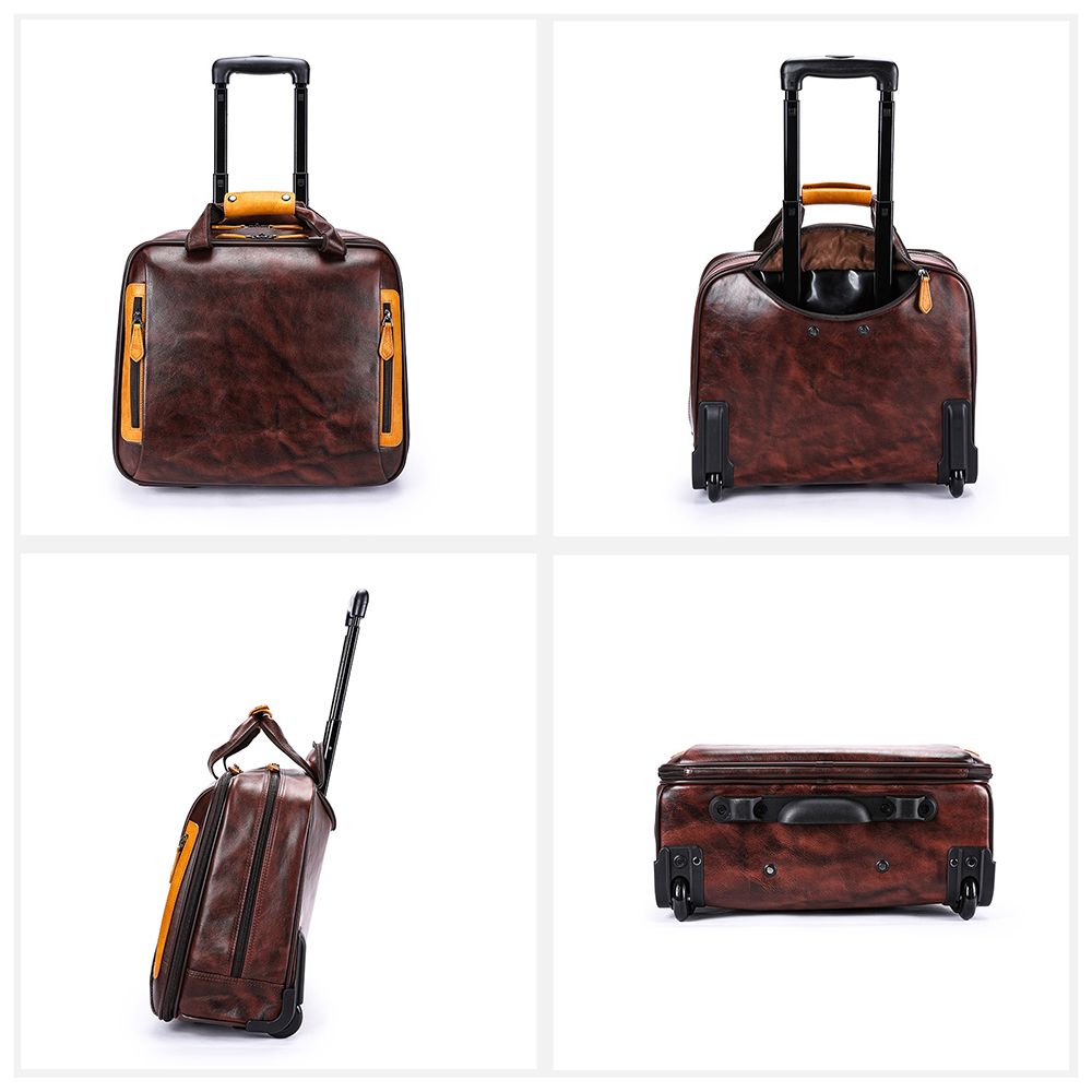 Men’s Genuine Leather Vintage 16″ Carry-On Trolley Case