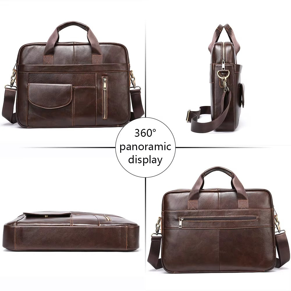 Men’s Genuine Leather Laptop Bag – Business Executive Briefcase & Messenger Bag for 15.6" Laptop