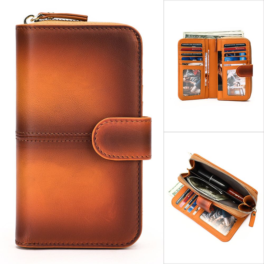 RFID-Blocking Genuine Leather Long Wallet – Large Capacity Card Holder