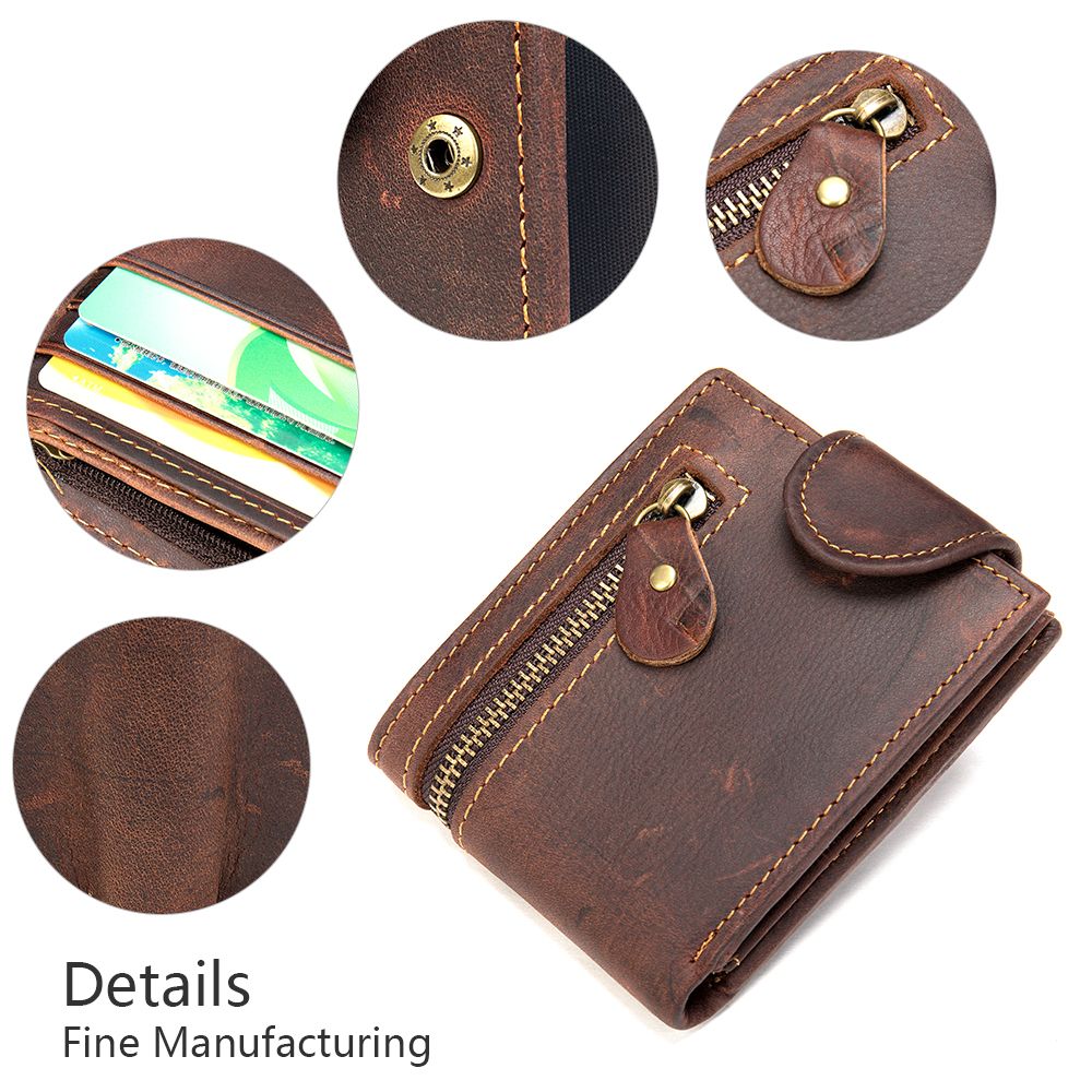 Retro Minimalist RFID Blocking Cow Leather Bifold Wallet – Slim Men’s Purse