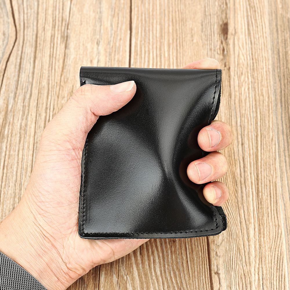 Vintage Genuine Leather Short Bifold Wallet with Coin Pocket – Waterproof Design