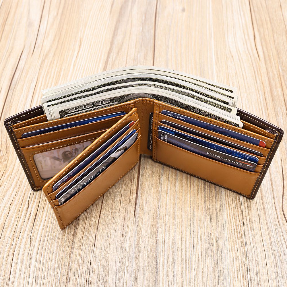 Vintage Short Bifold RFID Anti-Theft Wallet – Genuine Leather for Men