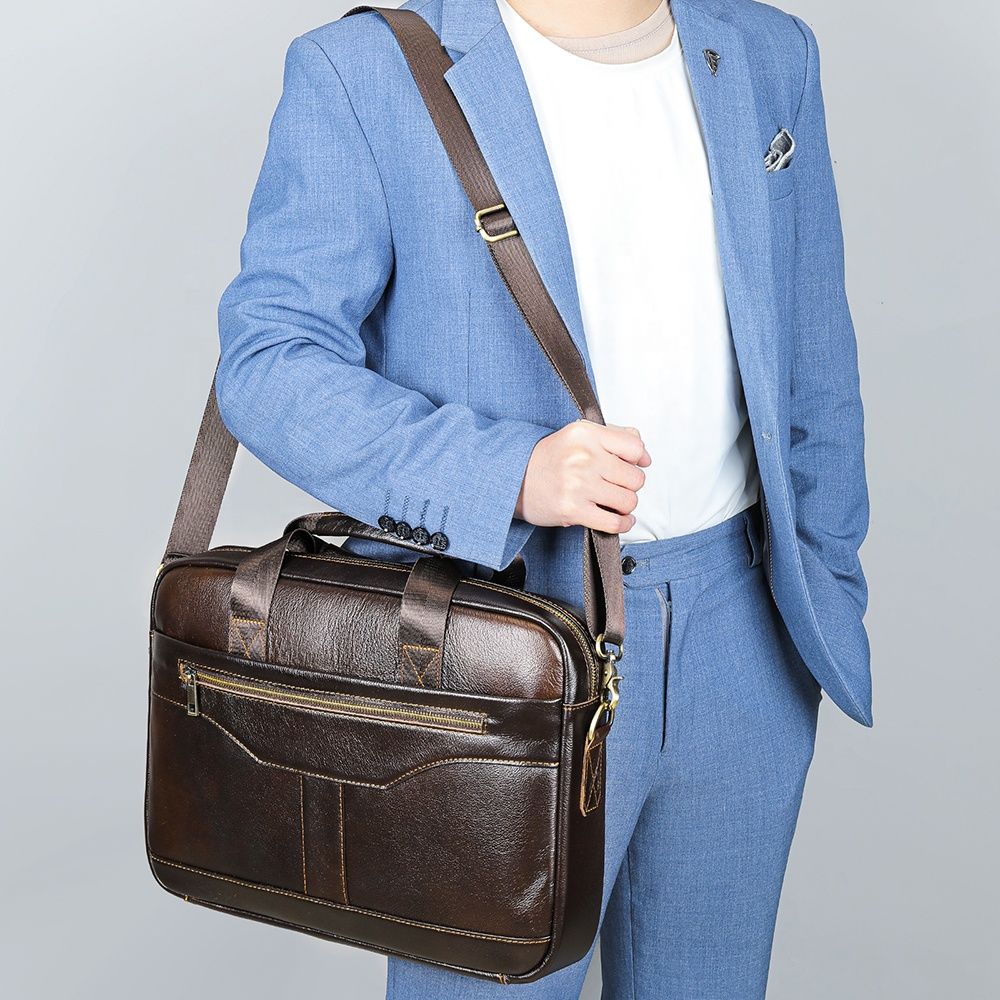 Men’s Genuine Leather Briefcase – Waterproof Laptop Handbag, Shoulder Bag & Business Messenger Bag