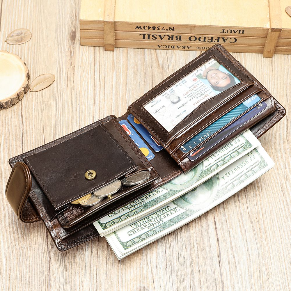 Designer Men’s Bifold Short Wallet with Front Coin Pocket – Slim Genuine Leather Purse