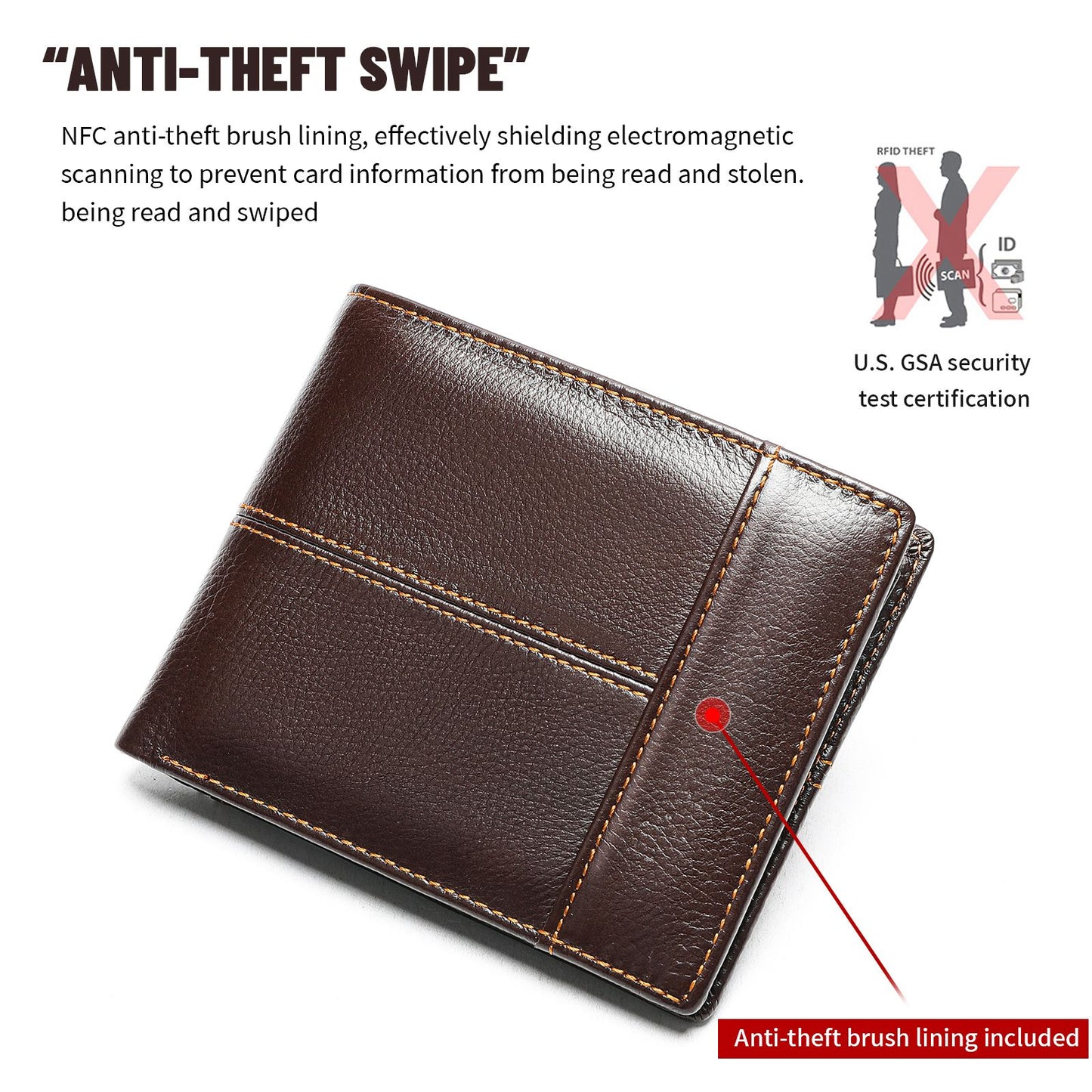 Genuine Cow Leather RFID Bifold Short Wallet with Coin Pocket – Slim & Waterproof