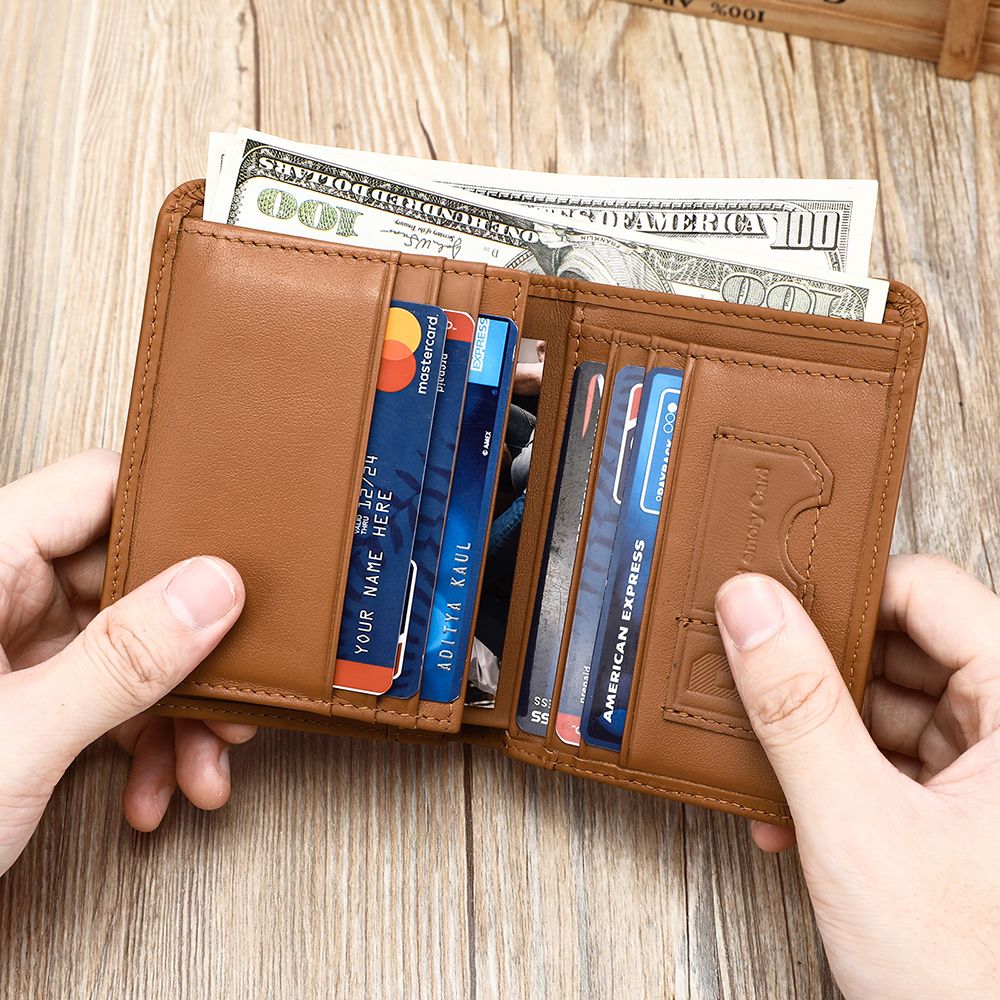 Genuine Leather RFID-Blocking Bifold Wallet for Men – Vintage Waterproof Design