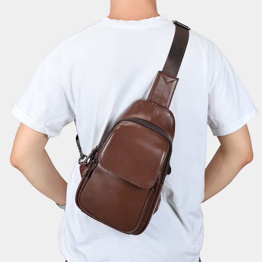 Leather Crossbody Chest Bag – Waterproof Single-Shoulder Sling for Travel & Daily Carry