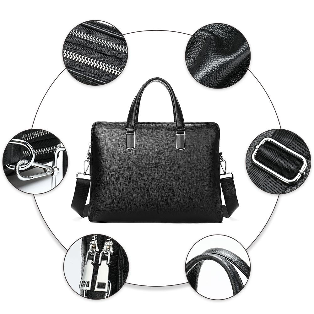 Men’s Crocodile Texture Genuine Leather Laptop Briefcase – Waterproof Business Messenger