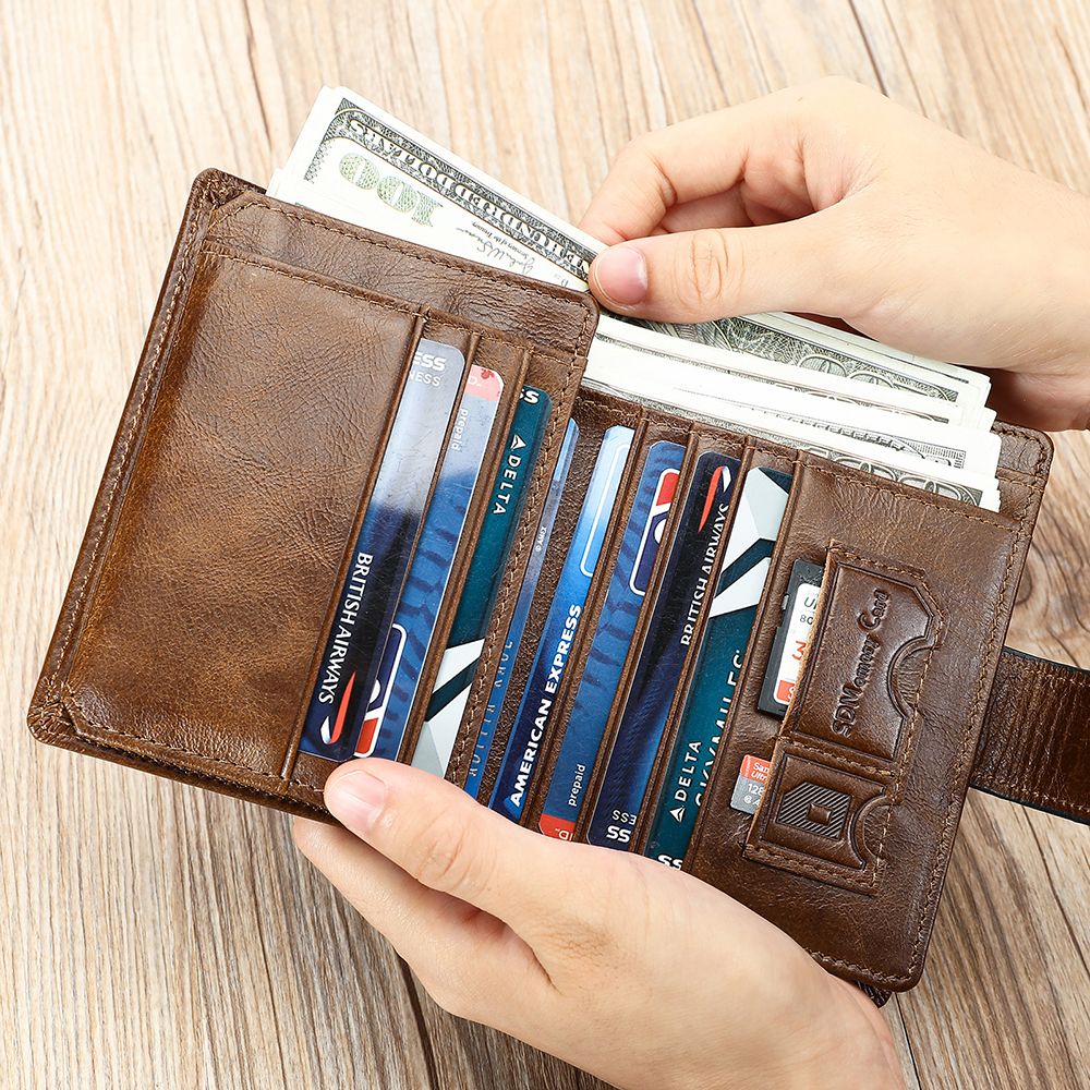 RFID Anti-Theft Cow Leather Trifold Wallet – Slim Men’s Smart RFID-Blocking Purse