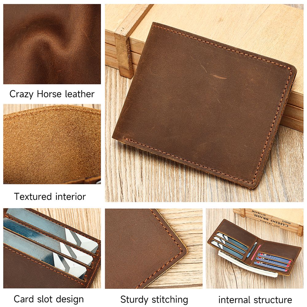 Crazy Horse Genuine Leather Minimalist Slim Bifold Wallet
