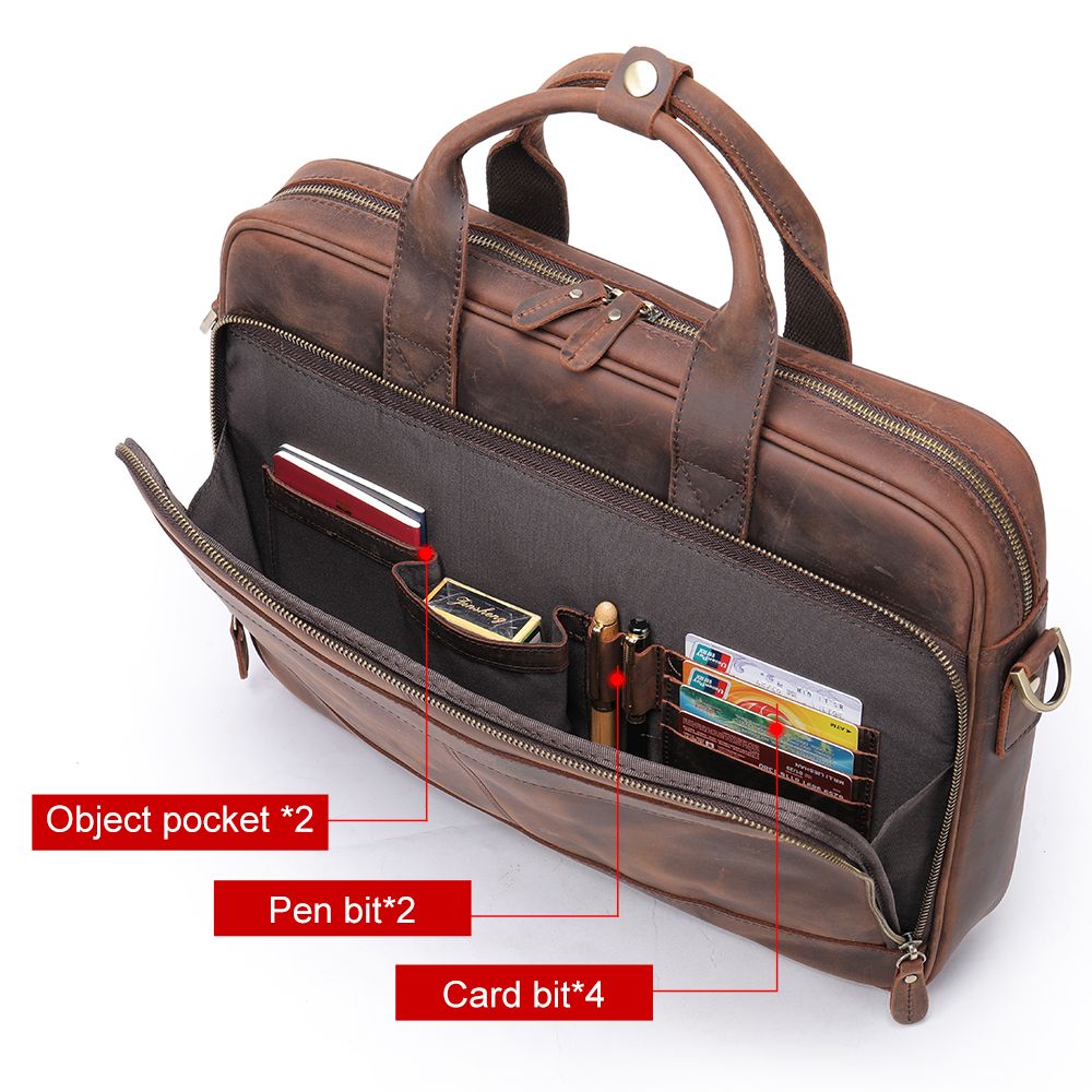 Men’s Genuine Crazy Horse Leather Vintage Laptop Briefcase