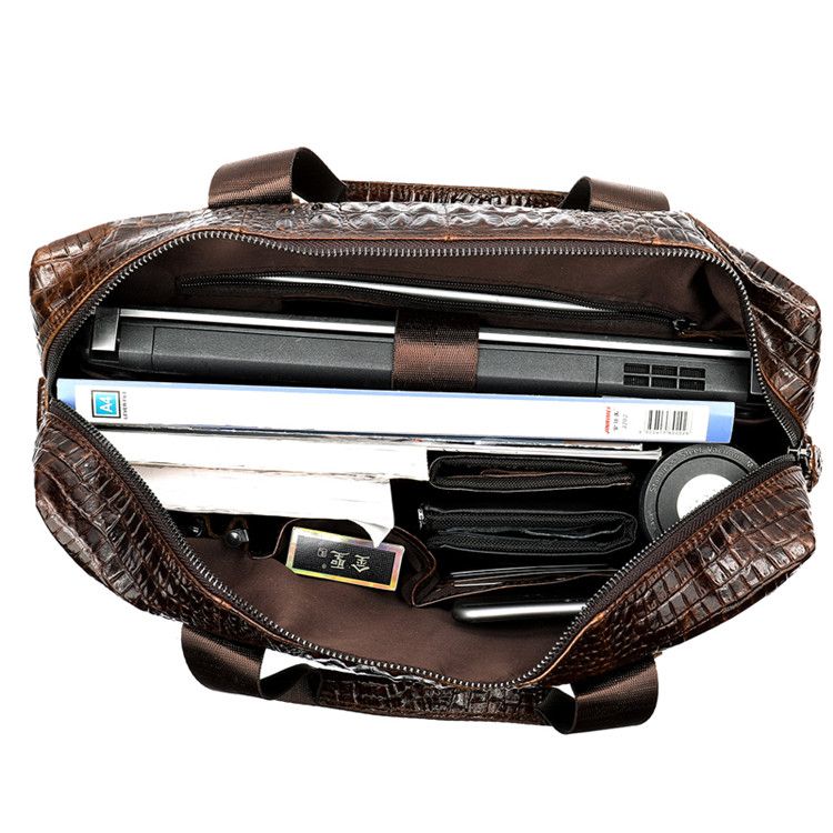 Crocodile-Texture Leather Briefcase – Waterproof Laptop Bag for Men