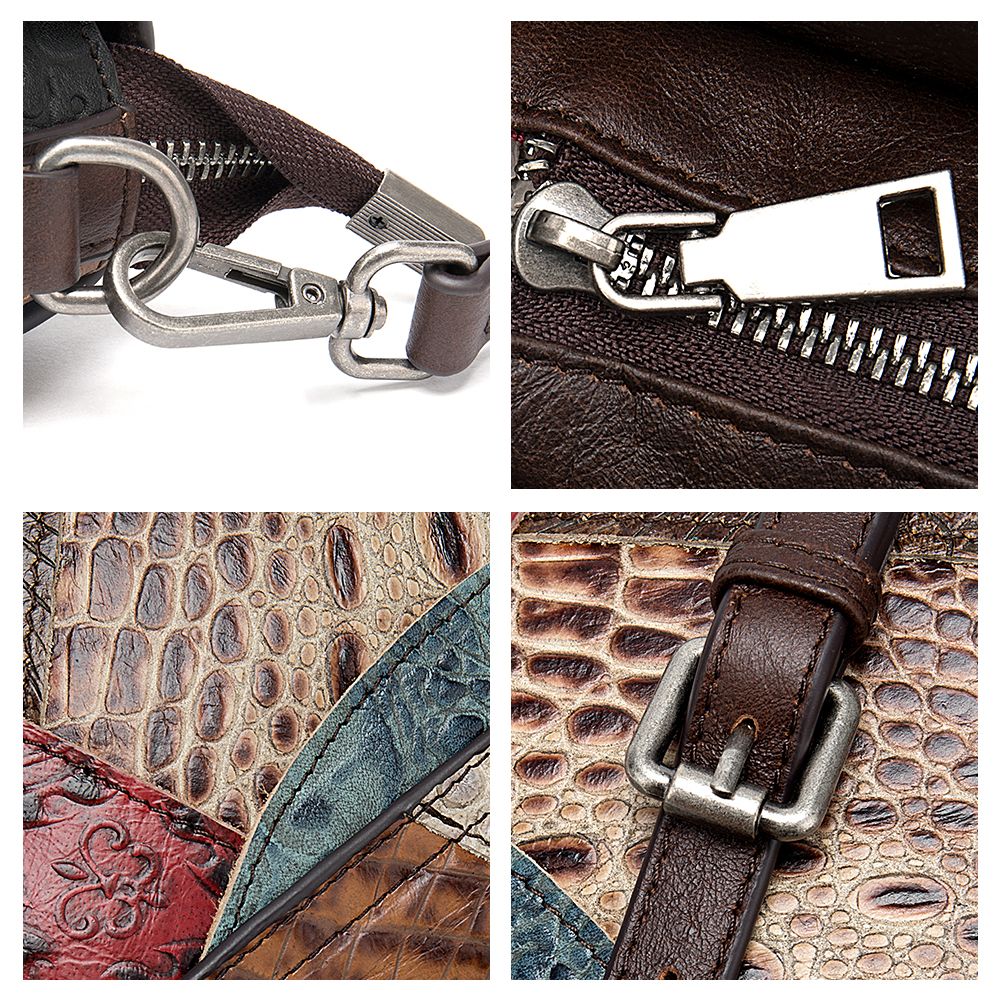 Women’s Genuine Cowhide Leather Vintage Alligator Pattern Crossbody Messenger Bag