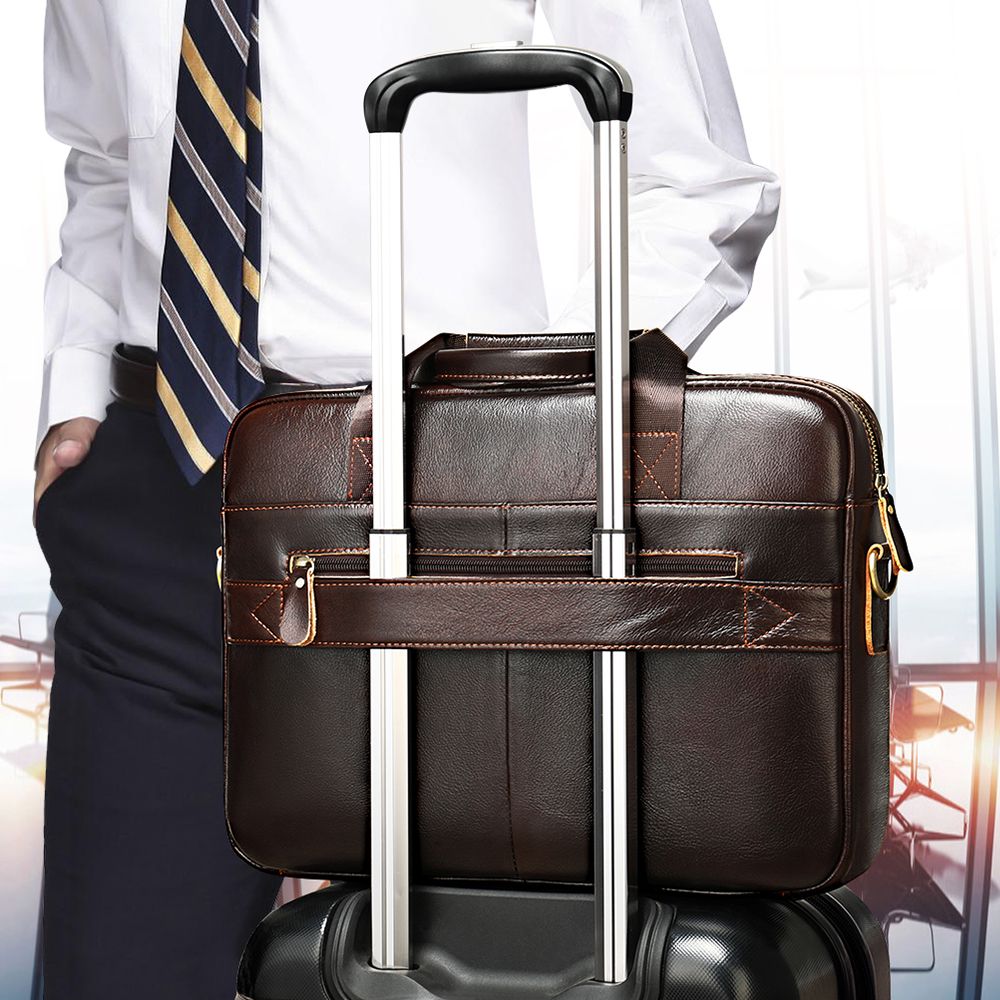 Men’s Genuine Cowhide Leather 15″ Business Laptop Briefcase & Messenger Bag