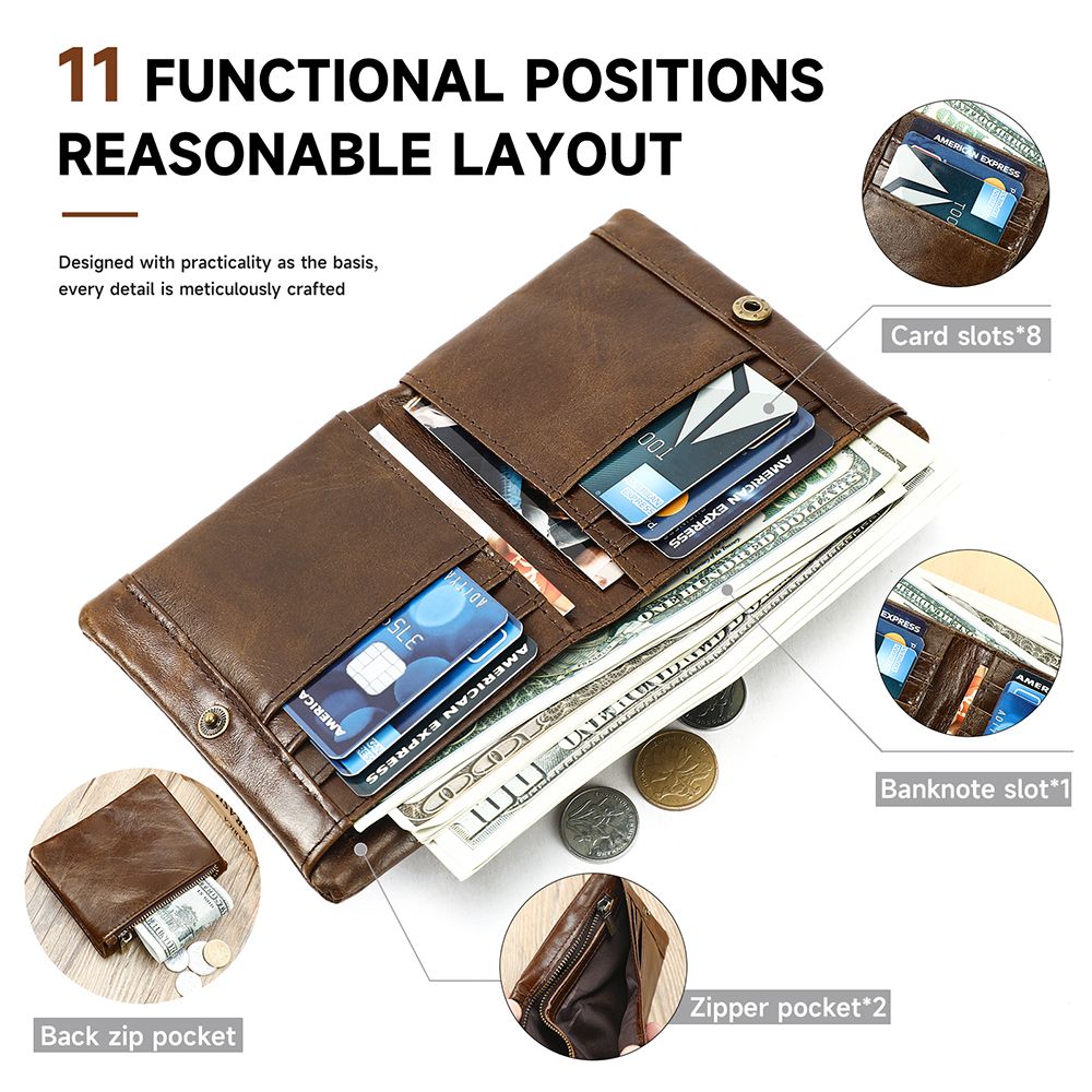Genuine Leather Card Holder Wallet – RFID-Safe with Zipper Coin Pocket