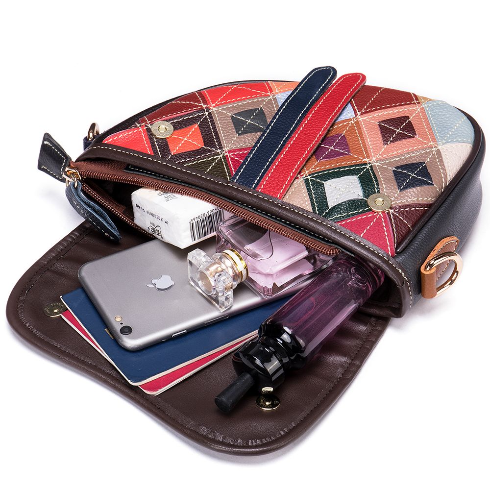 Women’s Genuine Leather Retro Patchwork Adjustable Crossbody Bag