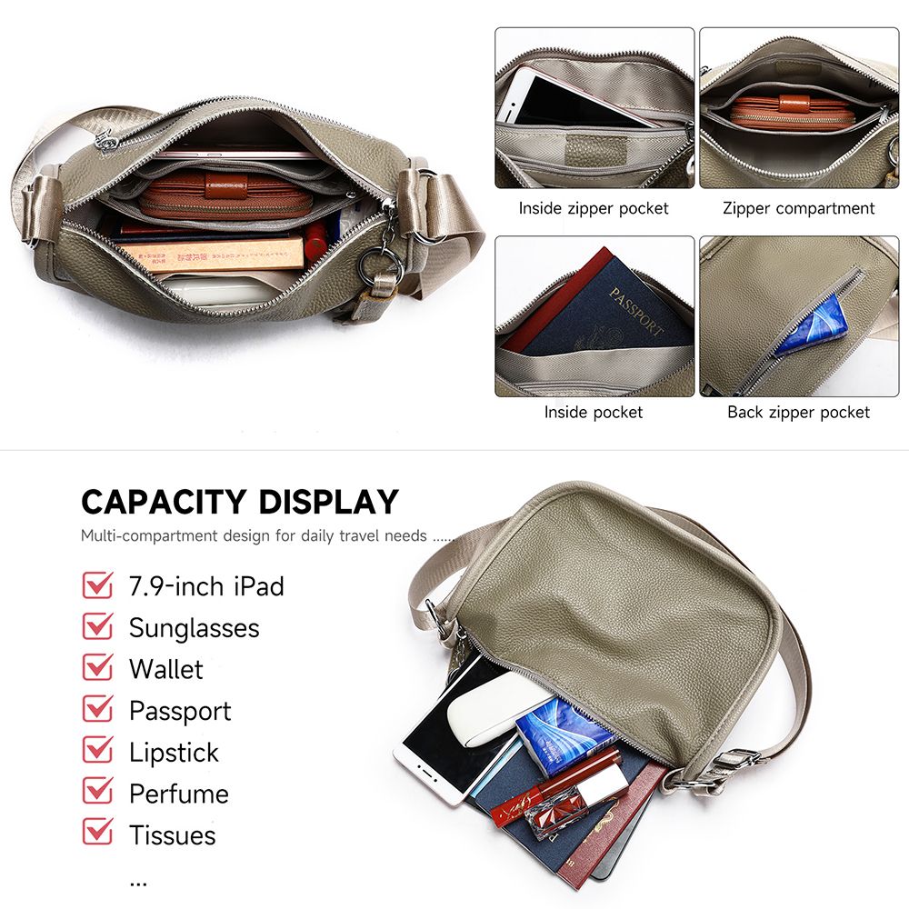 Genuine Leather Ladies’ Satchel Crossbody Bag – Mobile Phone Purse with Zip Closure