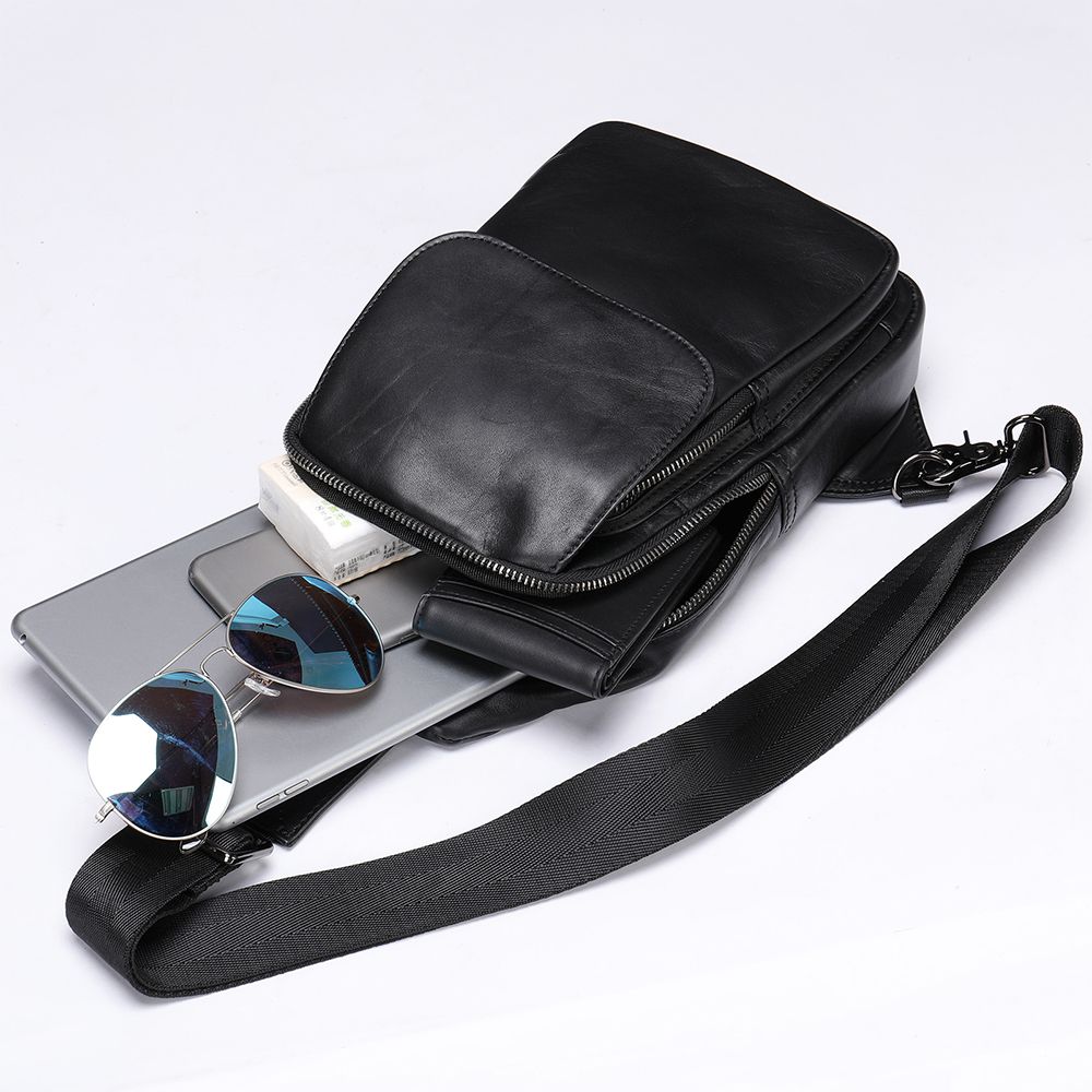 Leather Crossbody Chest Bag – Waterproof Single-Shoulder Sling for Travel & Daily Carry