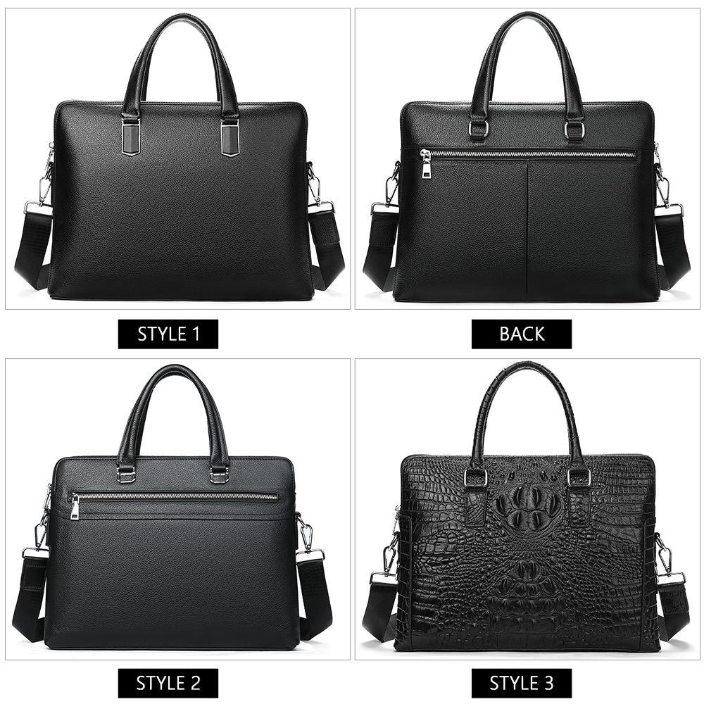 Men’s Crocodile Texture Genuine Leather Laptop Briefcase – Waterproof Business Messenger