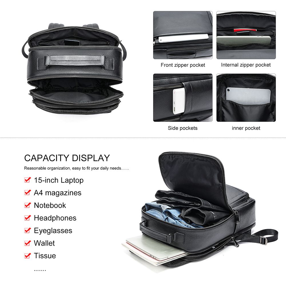 Modern Genuine Leather Business Laptop Backpack – 15″ Expandable Travel & Work Bag