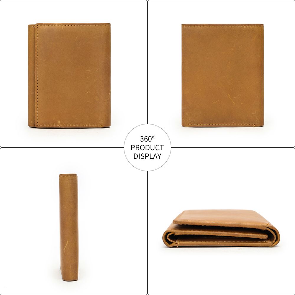 Crazy Horse Genuine Leather Men’s Trifold Wallet – Vintage Slim Design with Button Strap