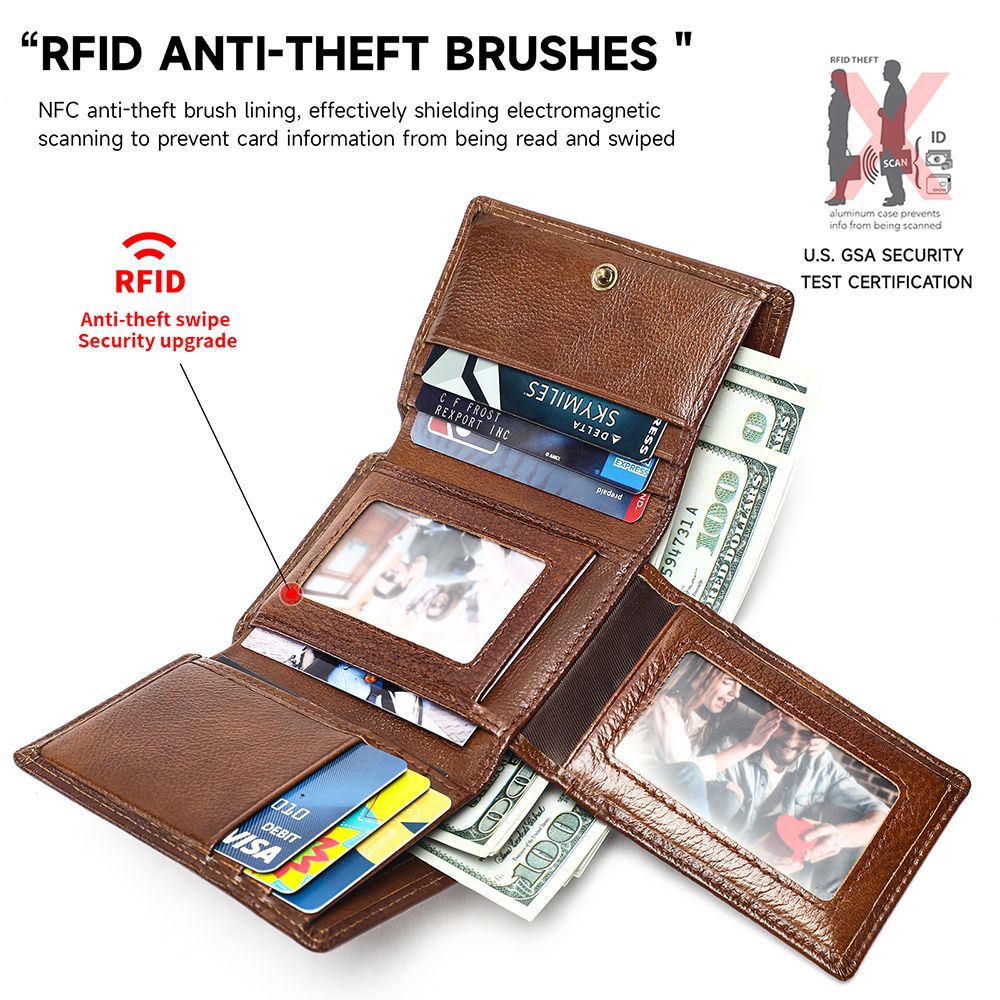 Designer Men’s RFID-Blocking Leather Trifold Wallet – Premium Genuine Leather Purse