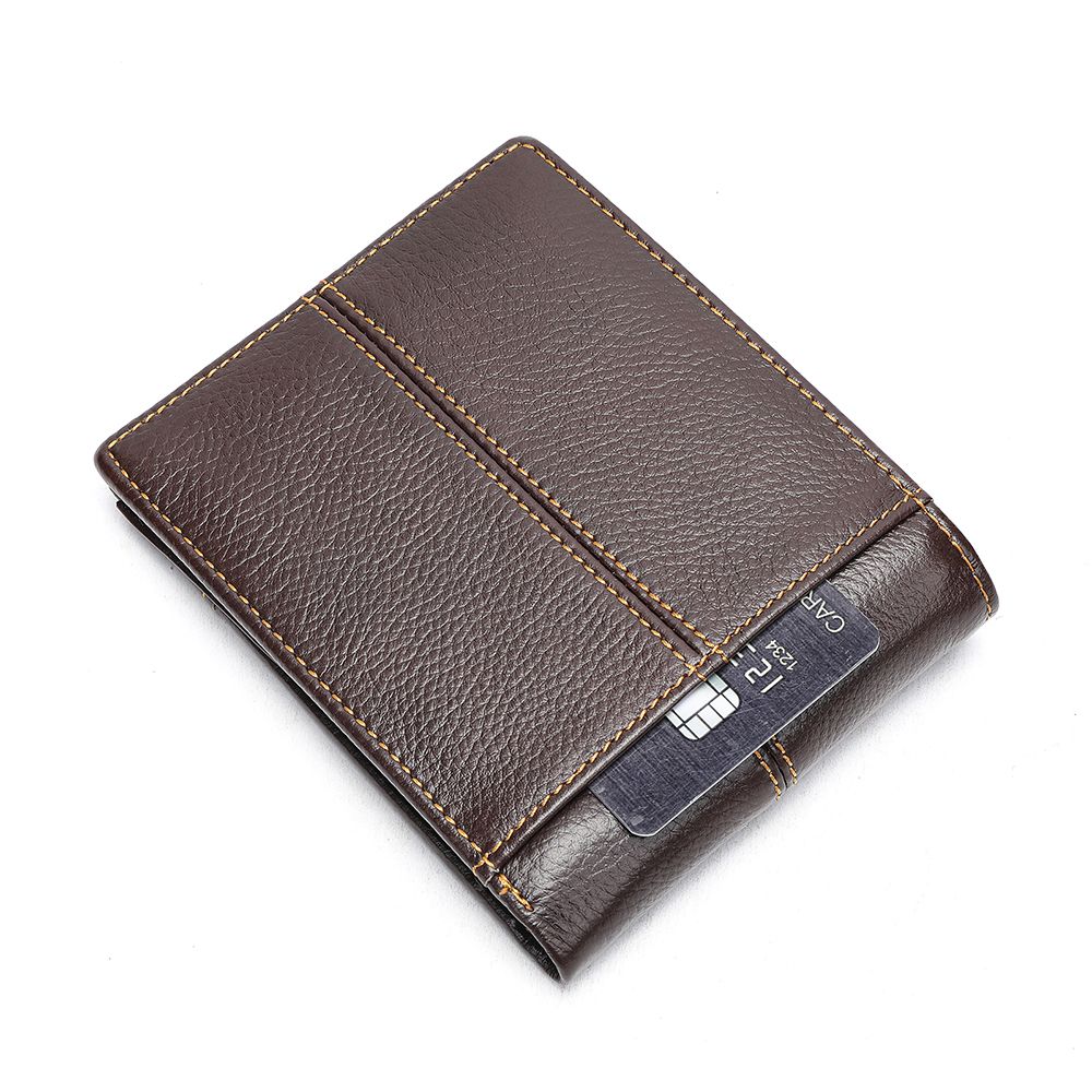 Genuine Cow Leather RFID Bifold Short Wallet with Coin Pocket – Slim & Waterproof