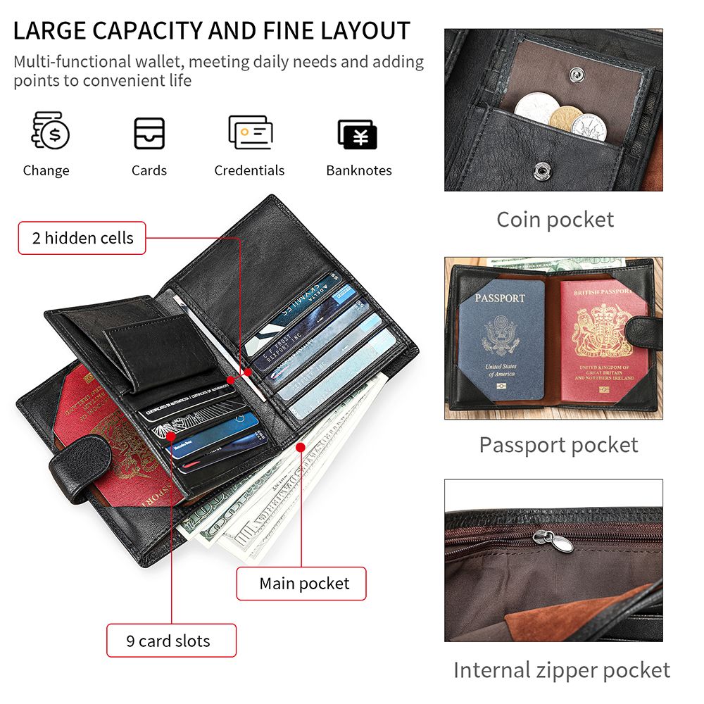 Genuine Leather Passport Holder Wallet with Card Slots & Coin Pocket – Vintage Travel Organiser