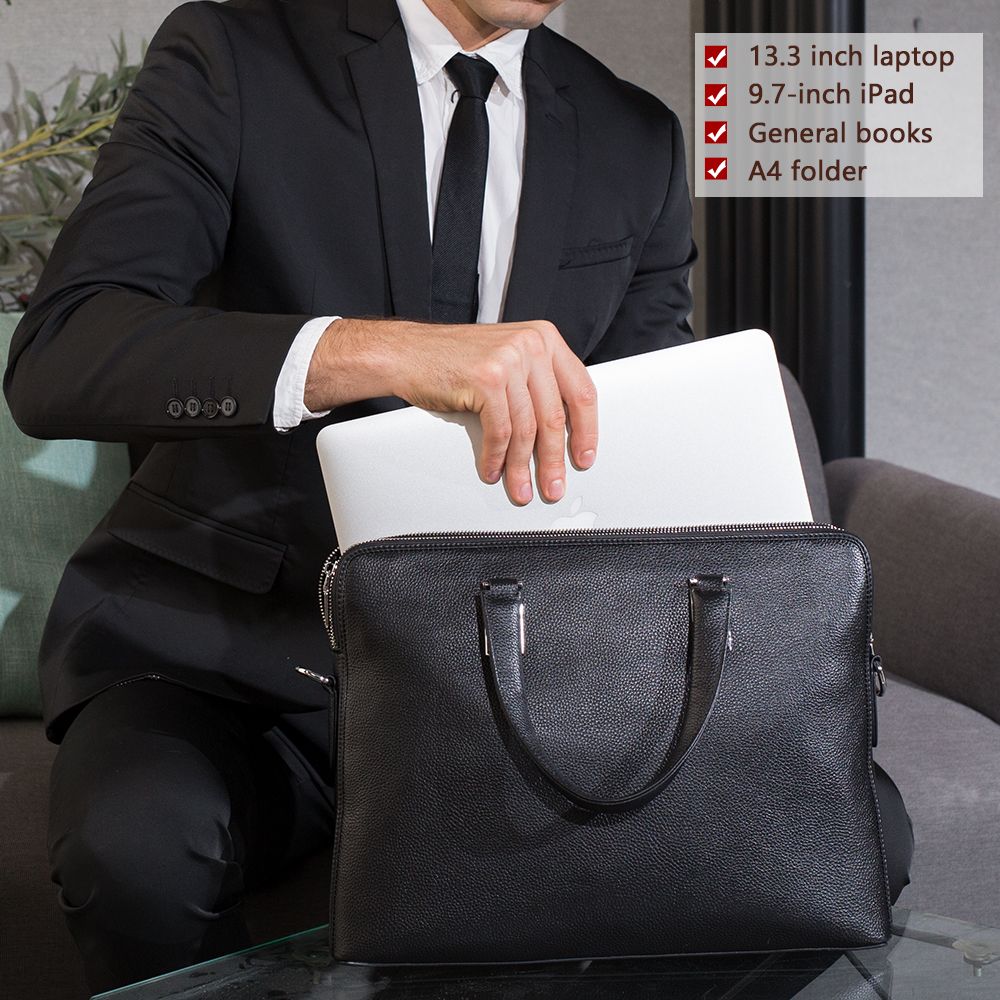 Men’s Crocodile Texture Genuine Leather Laptop Briefcase – Waterproof Business Messenger