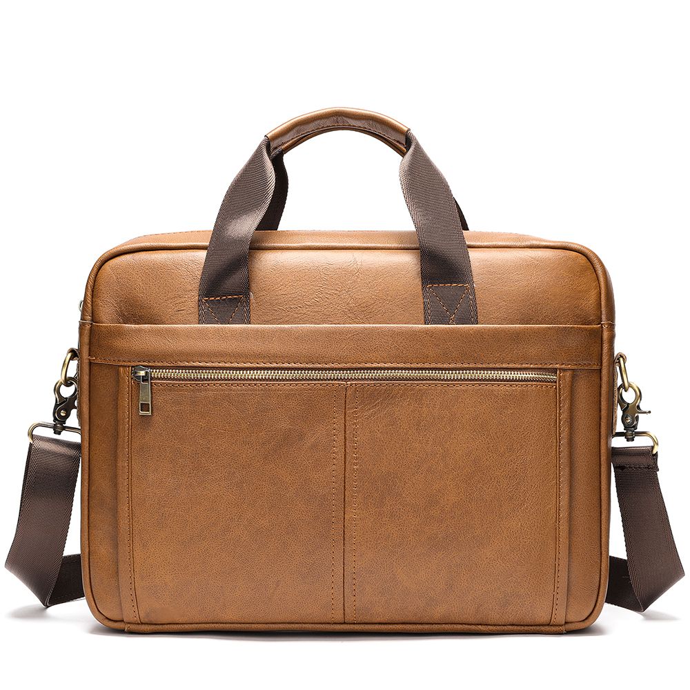 Men’s Leather Office Briefcase – 14″ Laptop & Document Messenger Bag for Business