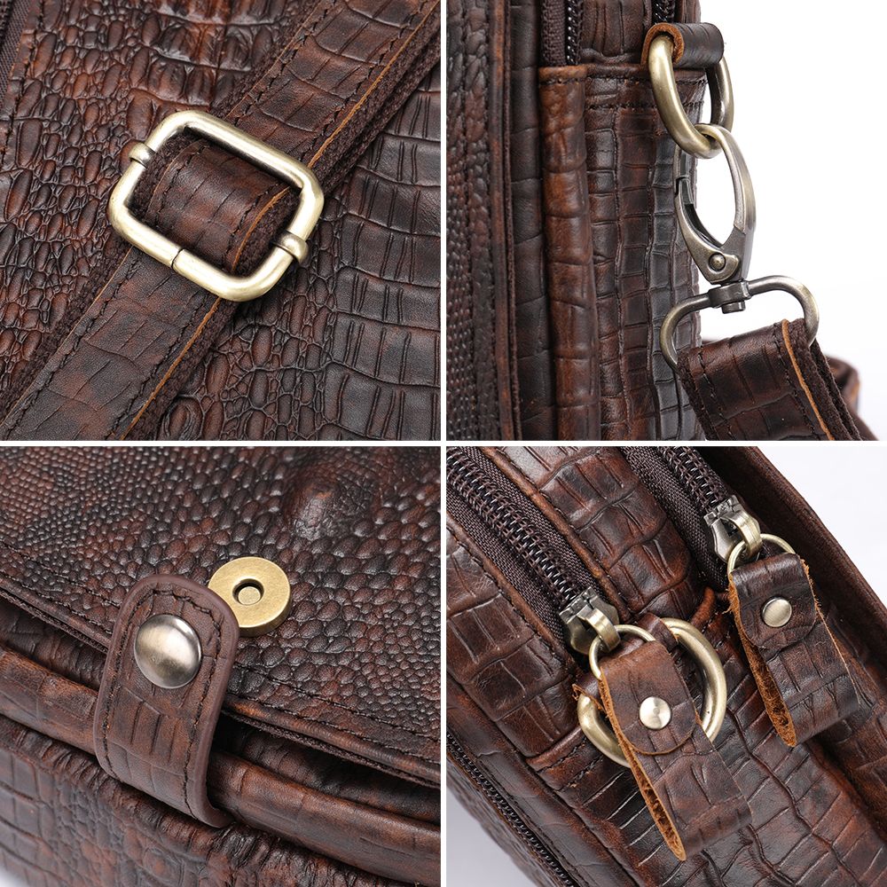 Crocodile-Print Leather Small Crossbody Sling Bag – Waterproof Messenger for Daily Work