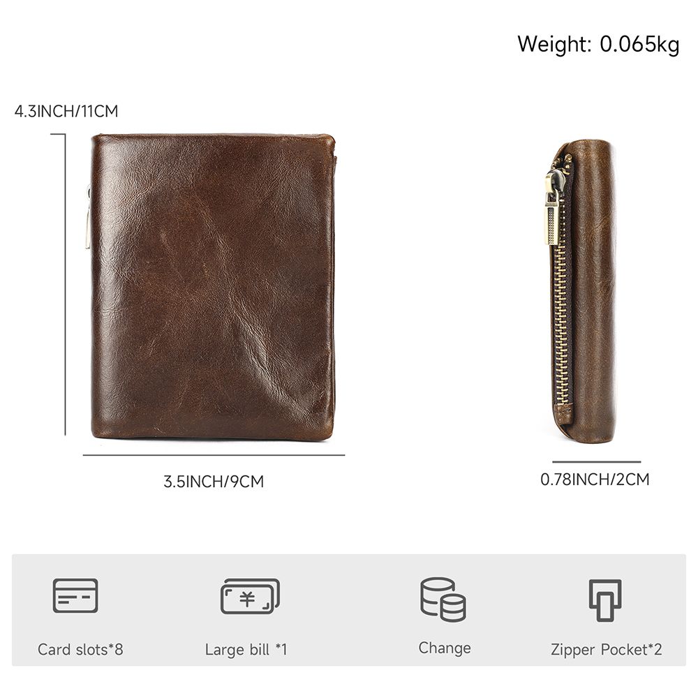 Genuine Leather Card Holder Wallet – RFID-Safe with Zipper Coin Pocket
