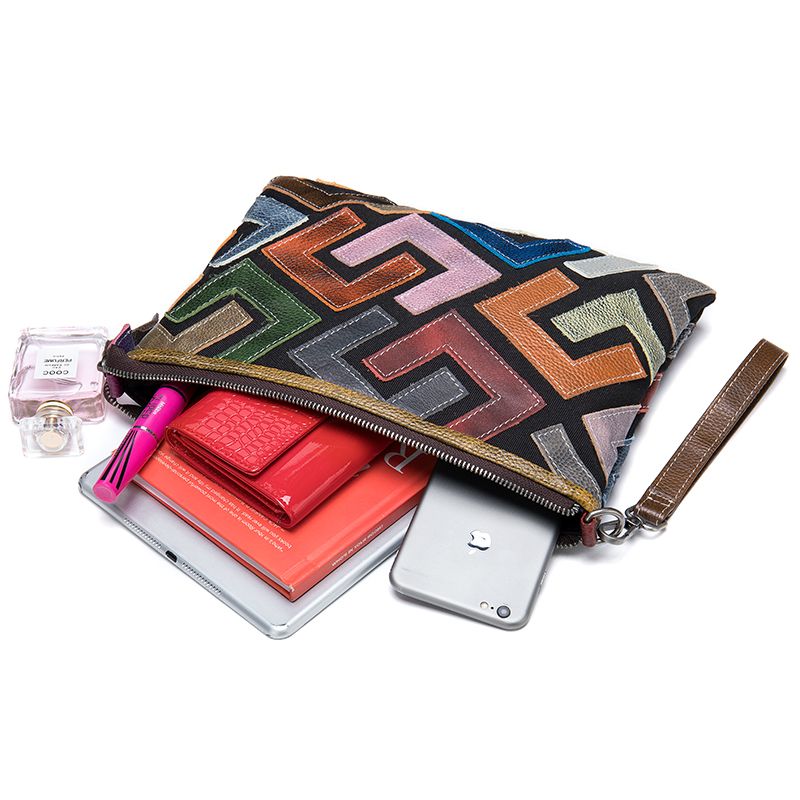 Women’s Genuine Leather Messenger Clutch Bag with Detachable Strap