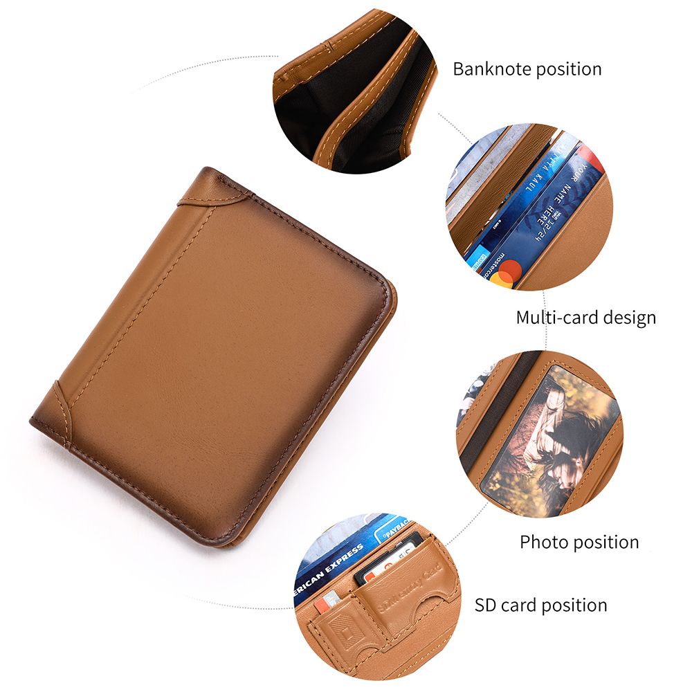 Genuine Leather RFID-Blocking Bifold Wallet for Men – Vintage Waterproof Design