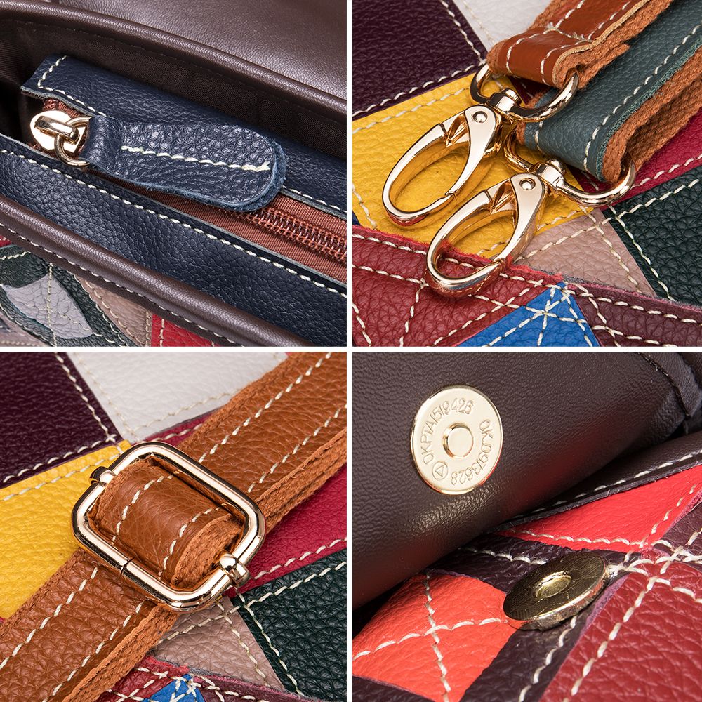 Women’s Genuine Leather Retro Patchwork Adjustable Crossbody Bag