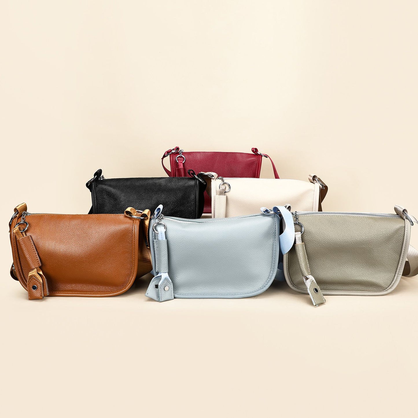 Genuine Leather Ladies’ Satchel Crossbody Bag – Mobile Phone Purse with Zip Closure