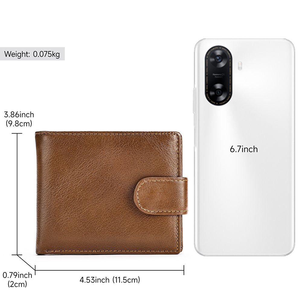 Men’s Leather Short Bifold Wallet with Coin Pocket – Genuine Cowhide Slim Purse