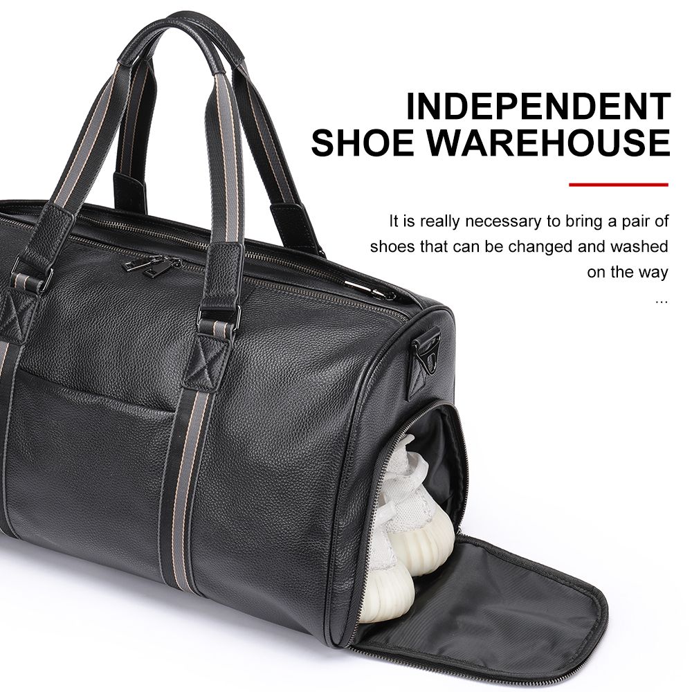Water-Resistant Crazy Horse Cow Leather Weekend Duffel – Men’s Travel Bag with Shoe Compartment